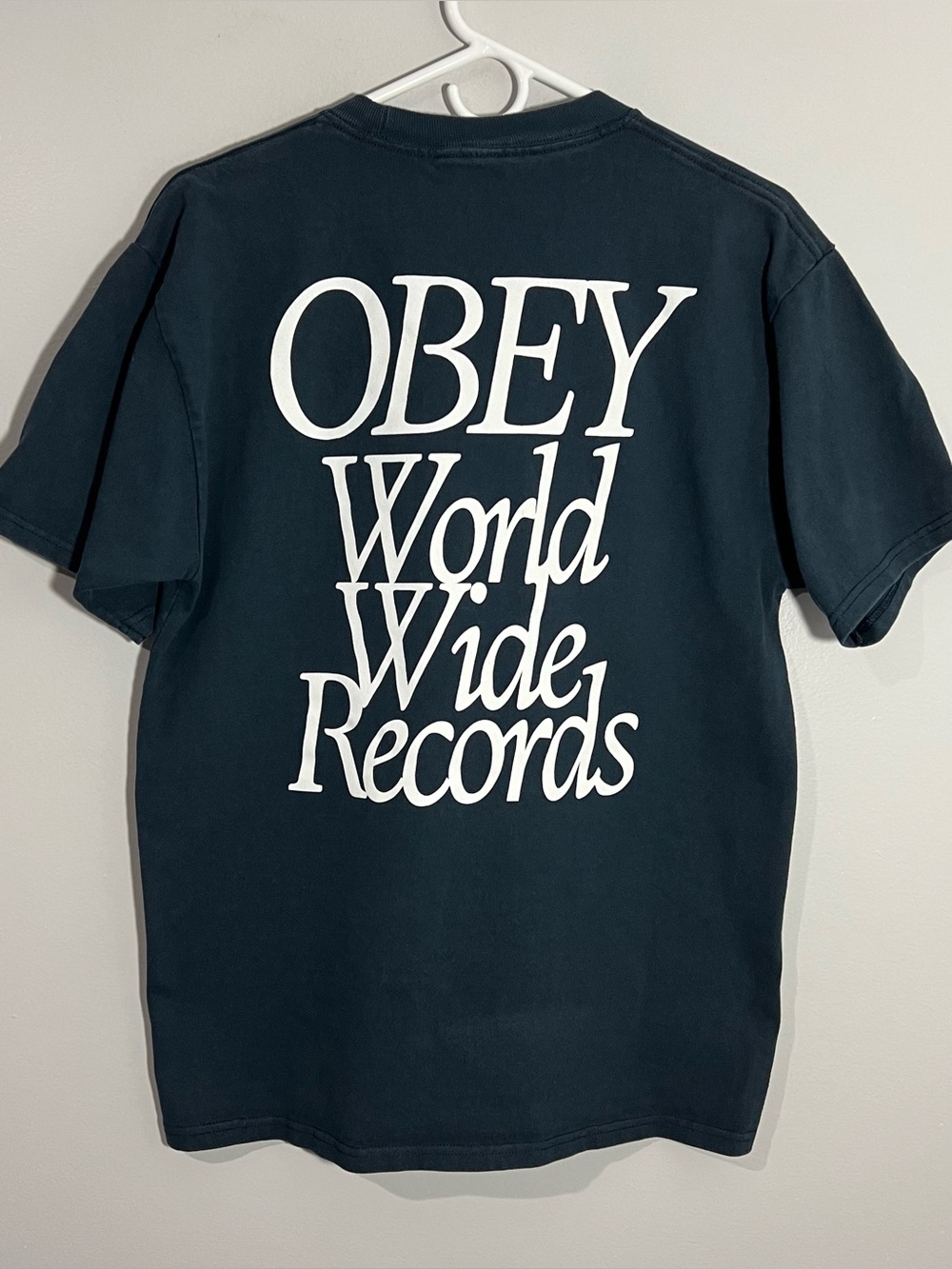 Obey World Wide Records Blue White Short Sleeve T-Shirt Mens Small